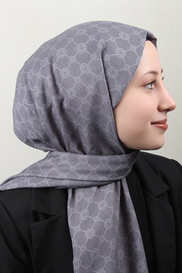 Elegance Monogram Şal 4108-5 Gri - 1