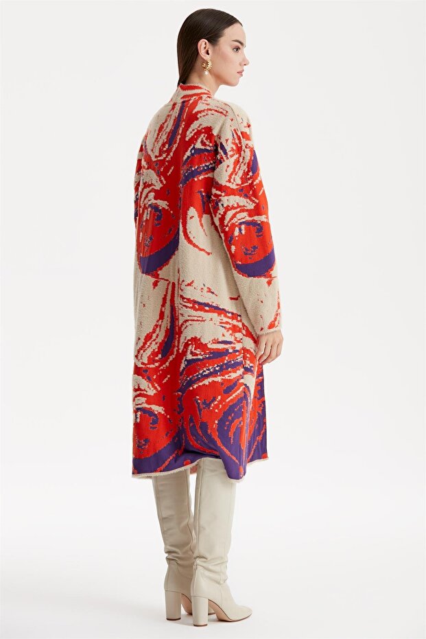 DALGA DESENLİ MİNK HIRKA ORANJ - 5