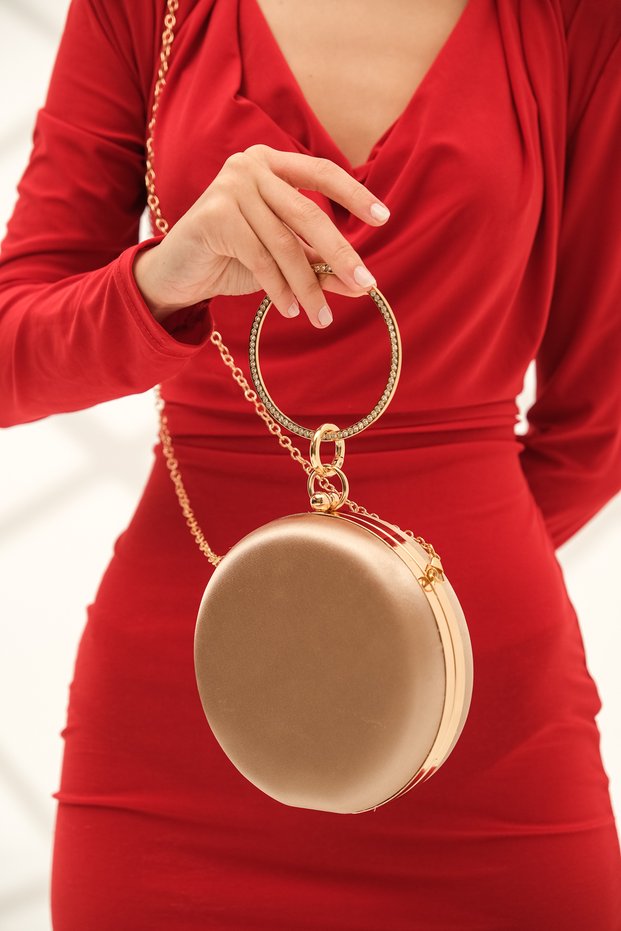 Women's Nude Satin Round Evening Dress Evening Bag