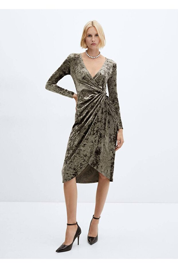 Düğümlü kadife elbise - 2