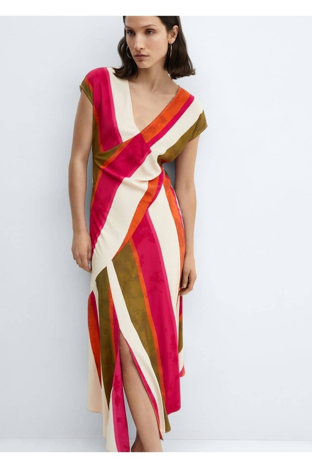 Cut-out Çizgili Elbise - 1