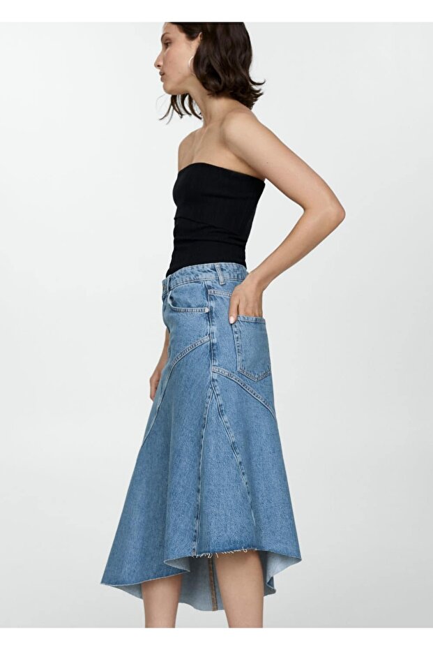 Asimetrik denim etek - 7