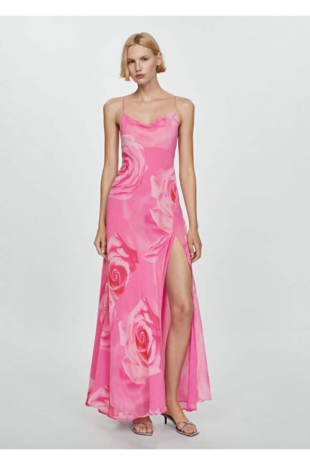 Çiçekli yırtmaçlı elbise - 2