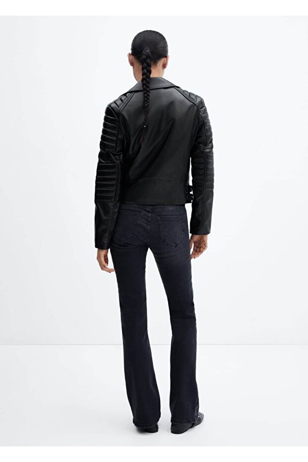 Deri Görünümlü Biker Ceket - 4