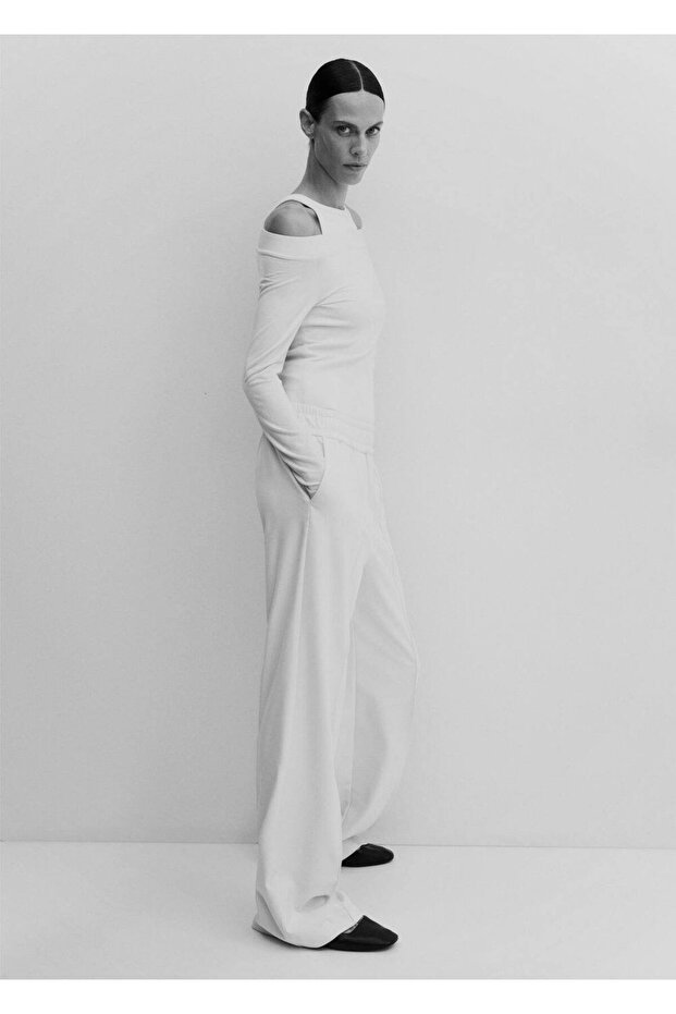 Elastik belli wideleg pantolon - 6