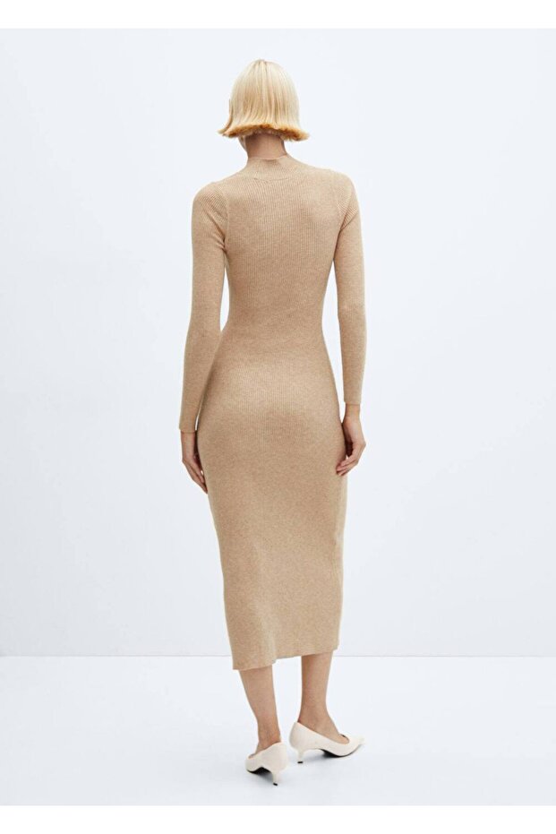 Perkins yaka ribana elbise - 4