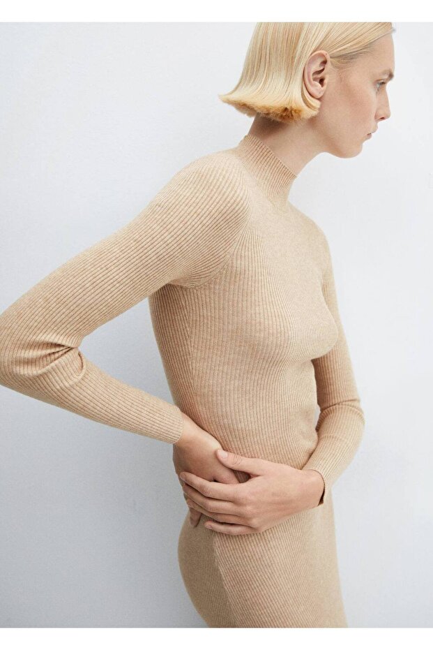 Perkins yaka ribana elbise - 6