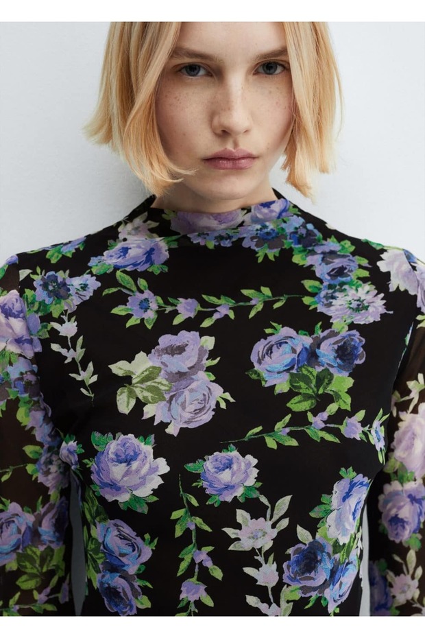 Asimetrik Çiçekli Elbise - 6