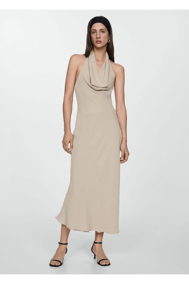 Drape Yaka Halter Yaka Elbise - 2