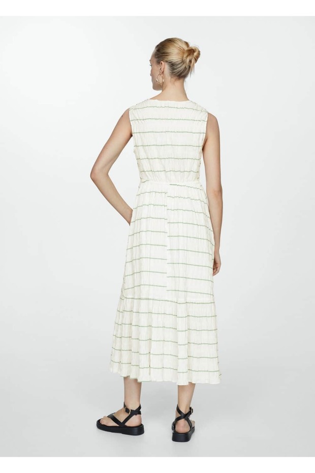 Fiyonklu çizgili elbise - 4