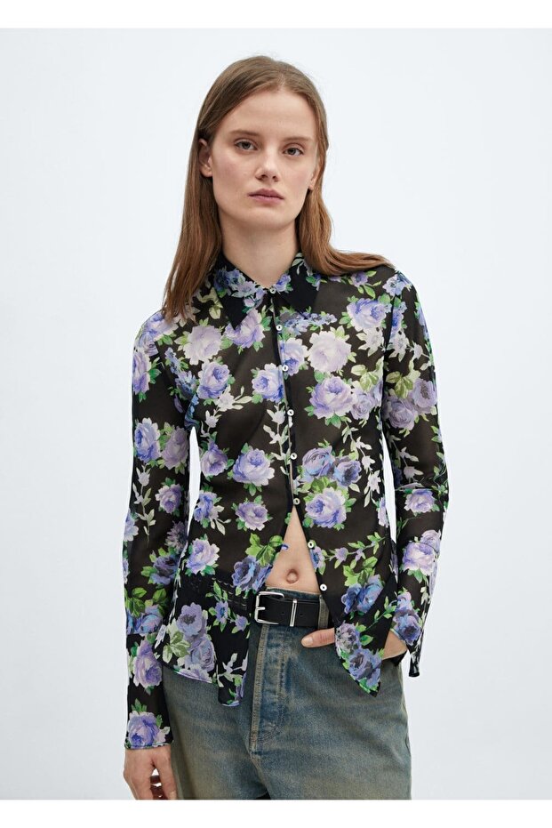 Yarı transparan desenli gömlek - 1