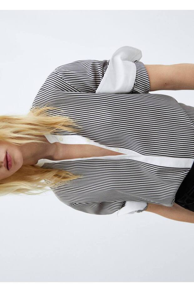 Kontrast çizgili gömlek - 6