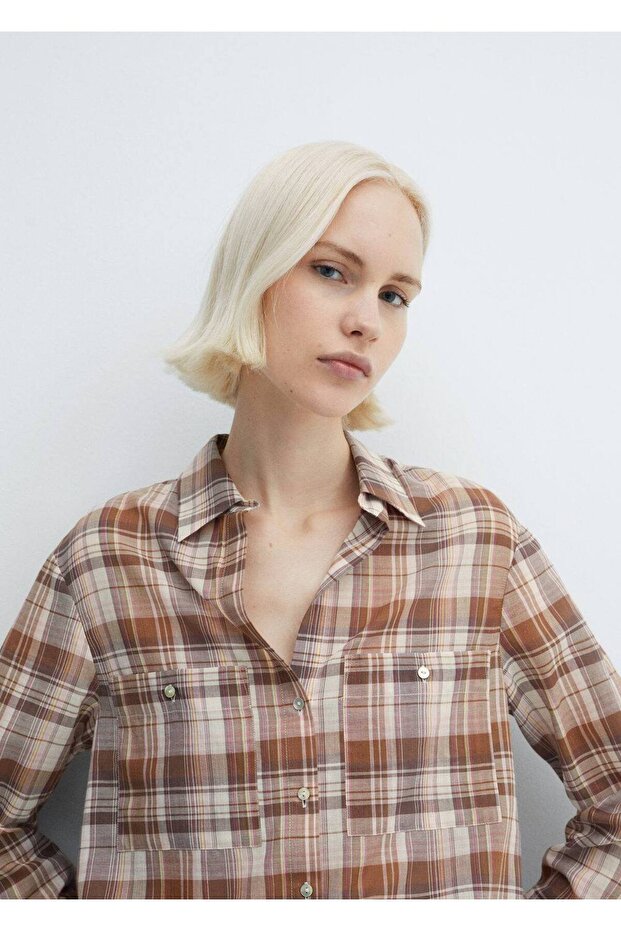 Göğsü cepli kareli gömlek - 6