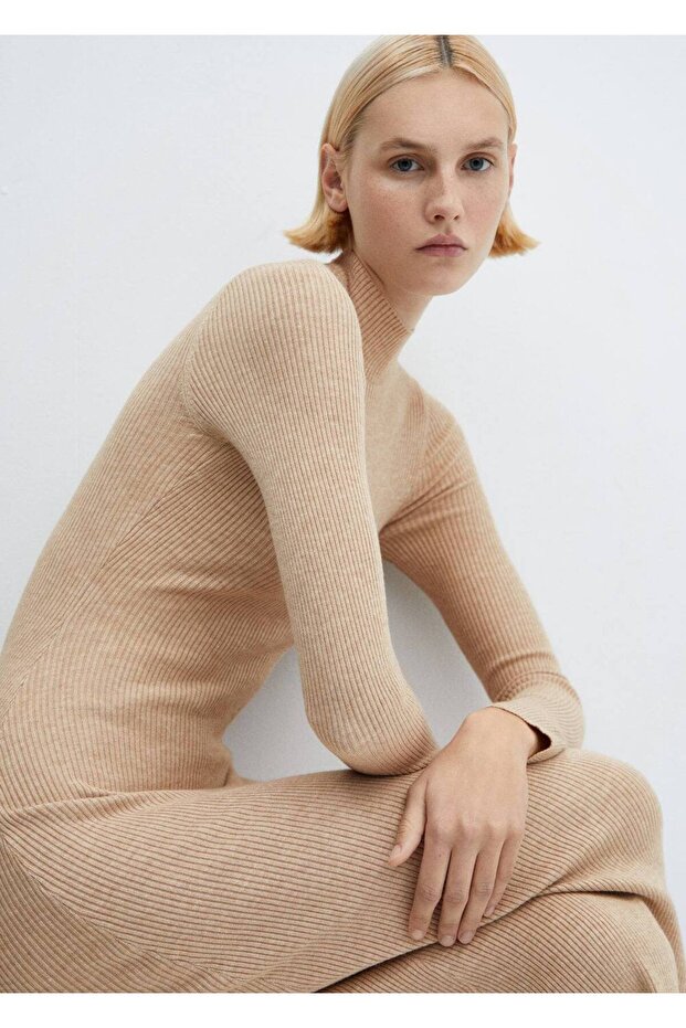 Perkins yaka ribana elbise - 5