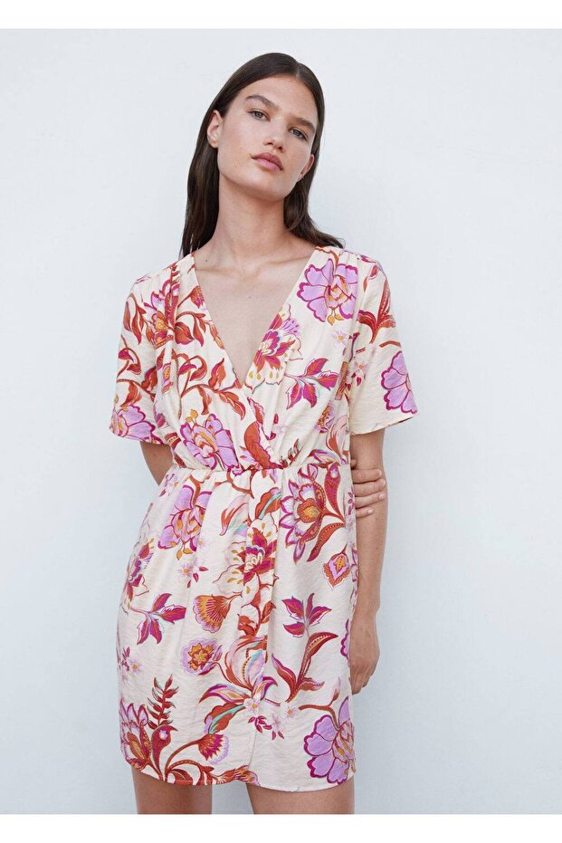 Desenli Kısa Anvelop Elbise - 1