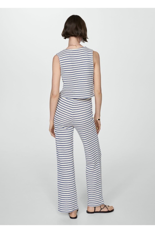Çizgili kroşe pantolon - 4