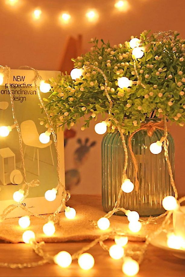 Top Led Sarı Dekor Led Yılbaşı Led Işıkları 5 Mt Eklemeli Fişli Top Dize Işıklar Dekorasyon Işık - 2