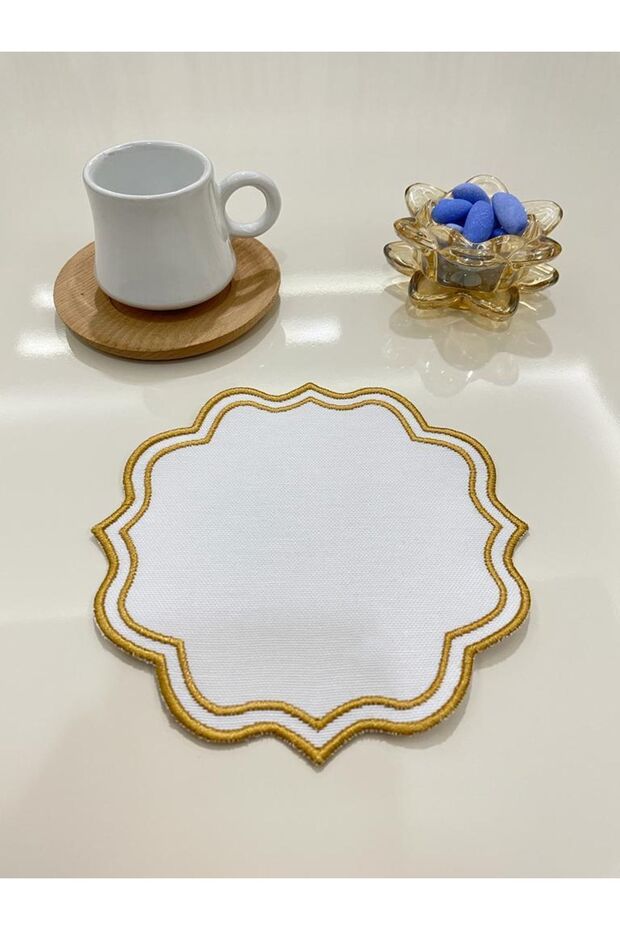 6-Piece Gold Color Linen Presentation Cocktail Napkin & Coasters Suitable for Embroidery