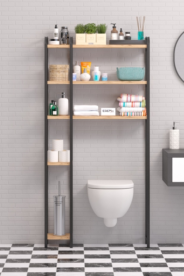 Wc Arkası çok amaçlı Banyo Düzenleyici Klozet Rafı Klozet Üstü Raf Ve fırçalık Havluluk - 2