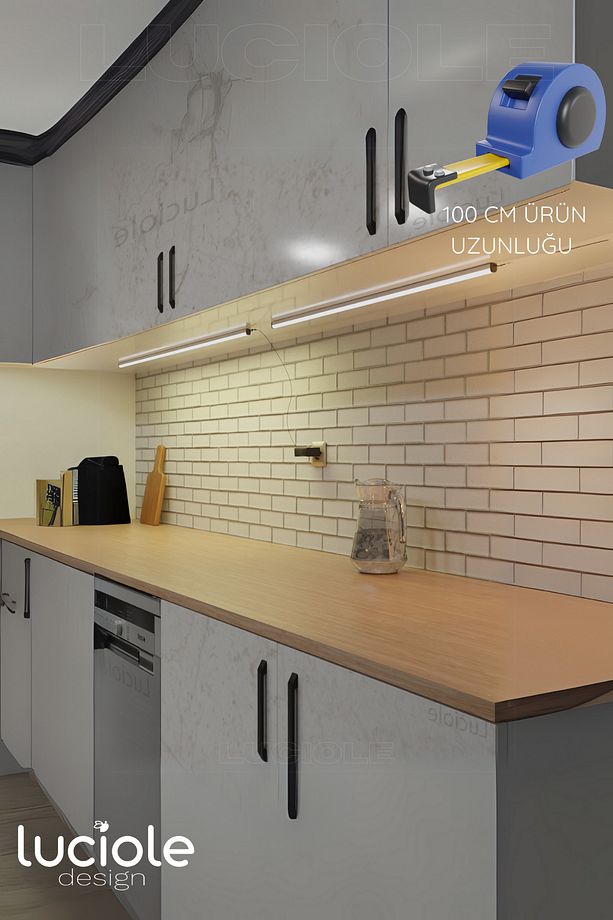 Mutfak tezgah altı  led ışık bar  aç kapa günışığı yapışkanlı 1 metre - lambader gun2 - 6