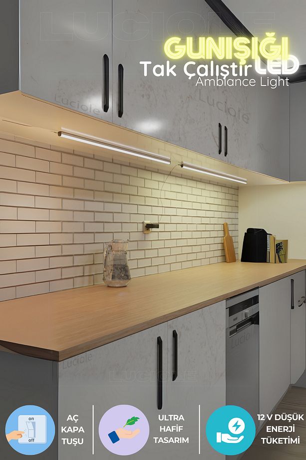 Mutfak tezgah altı  led ışık bar  aç kapa günışığı yapışkanlı 1 metre - lambader gun2 - 1