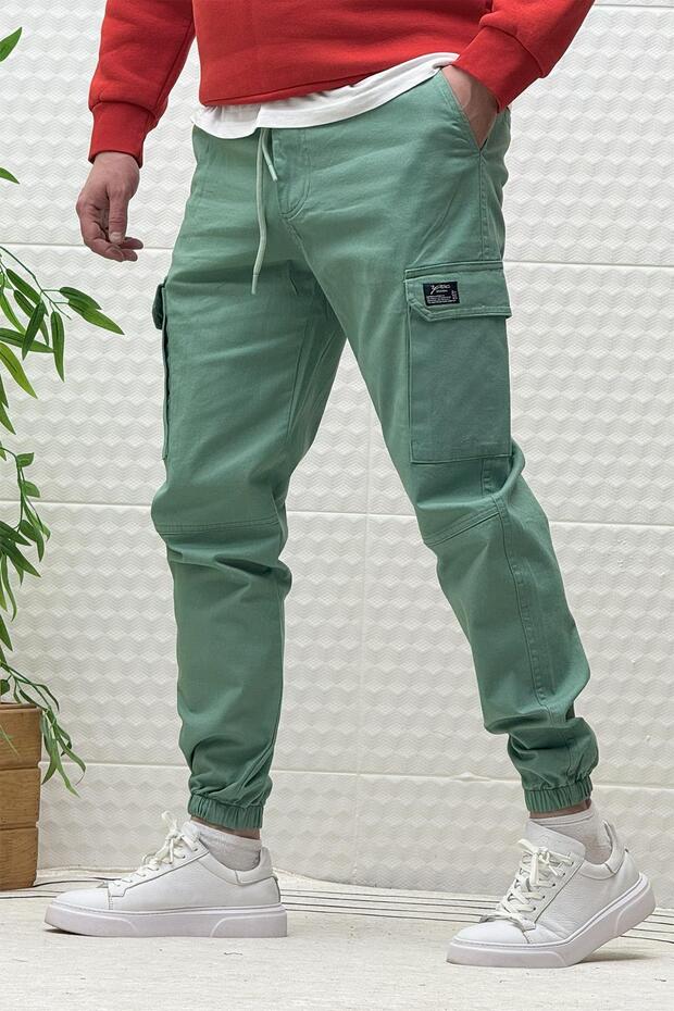 Men's Elastic Waist Lycra Cargo Pocket Gabardine Trousers