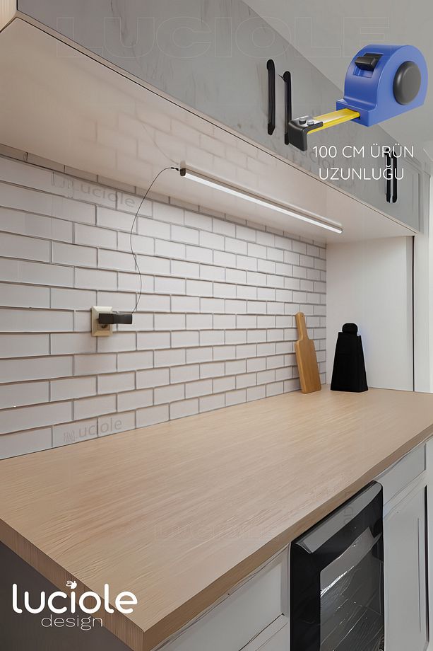 Mutfak tezgah altı  led ışık bar  aç kapa beyaz yapışkanlı 1 metre - lambader Lbeyaz1 - 6