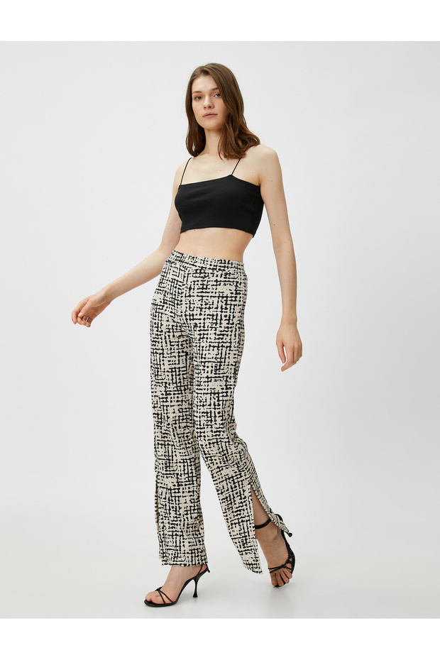 Elastic Waist Trousers Lightweight Flared Legs