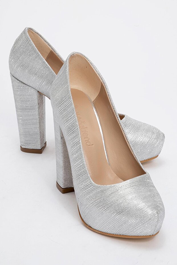 Women's Platform Heeled Shoes Silver Striped