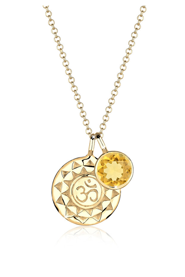Colier de damă cu pandantiv ornamental Talisman Om Harmony cu citrin galben în argint 925 aur - 1