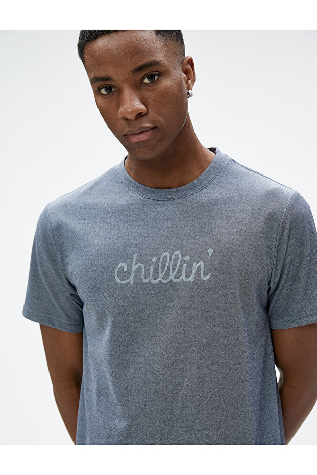 Slogan Printed T-Shirt Crew Neck Slim Fit Short Sleeve