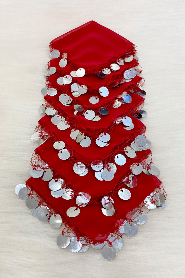 Red Silver Chiffon Halay Handkerchief 5 Pieces, Bride Groom Wedding Henna Circumcision Engagement Bride