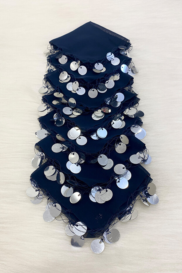 Navy Blue Silver Chiffon Halay Handkerchief 10 Pieces, Bride Groom Wedding Henna Circumcision Engagement Bride