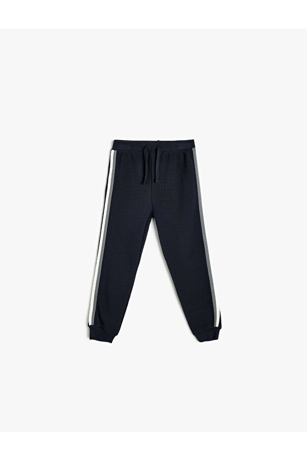 Cotton Jogger Sweatpants - Waist Lace up and Stripe Detail