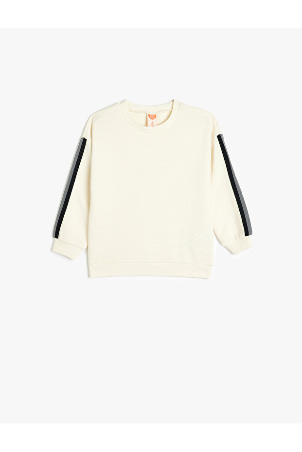 Sweatshirt Crew Neck Long Sleeve Stripe Detailed Cotton