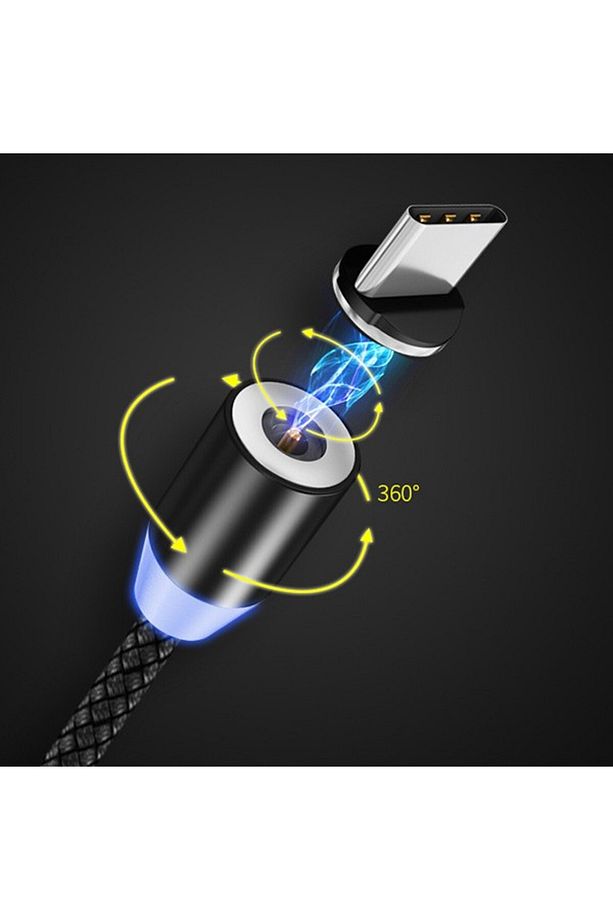 1M Magnetic-Miknatisli Usb Sarj Kablosu 3 Baslik(iPhone+Type-C+Micro SIYAH - 6