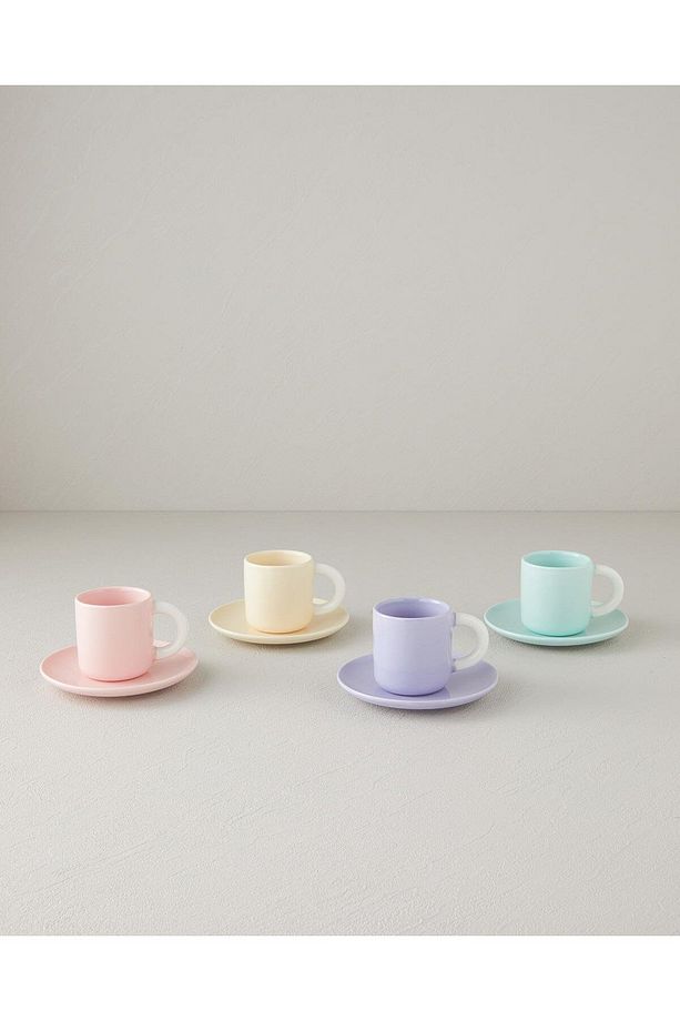 Softy New Bone China 8 Parça 4 Kişilik Kahve Fincan Takımı 100 ml Renkli - 2