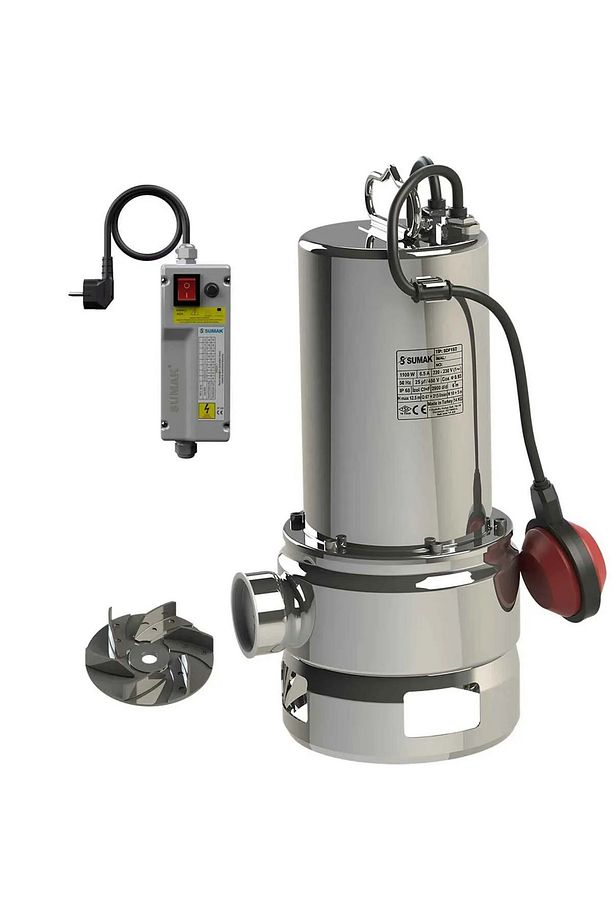 SDF15/2 Komple Paslanmaz Foseptik 1.1 KW- 1.5 HP Dalgıç Drenaj Pompa 2" Çıkışlı MONOFAZE 220V - 1