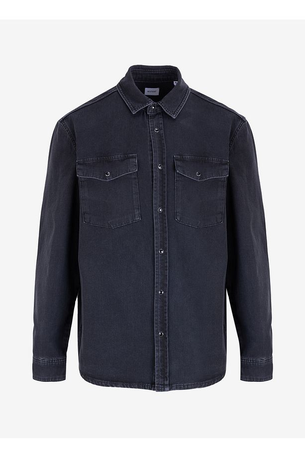 Relaxed Fit Yıkamalı Siyah Erkek Denim Gömlek M4WM-GML-1824 - 1
