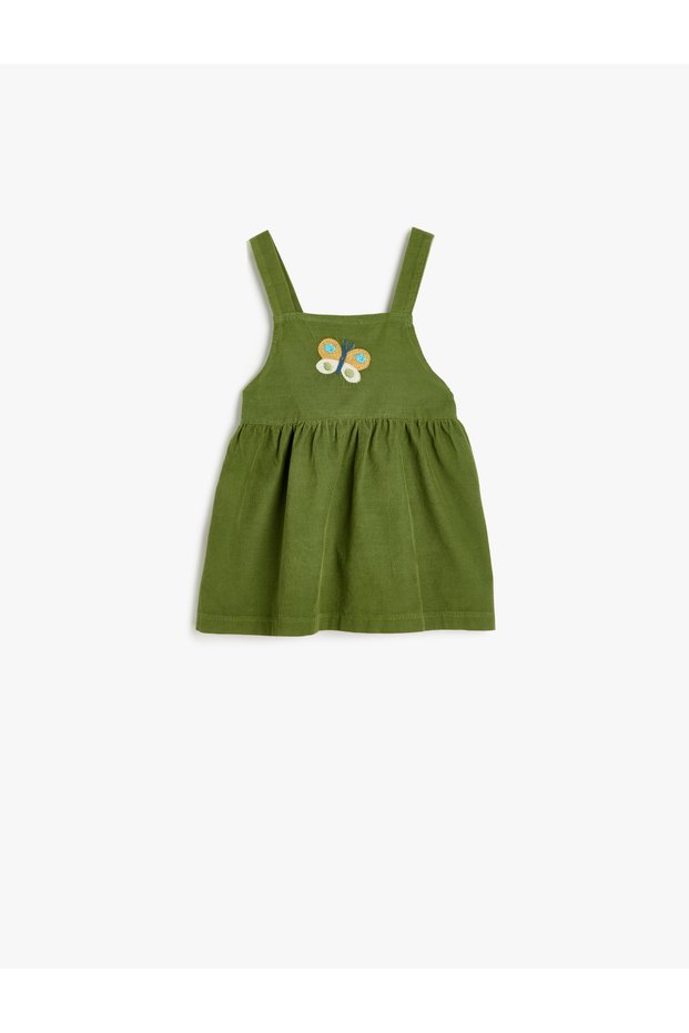Velvet Salopet Dress Cotton with Ribbed Embroidery Detail