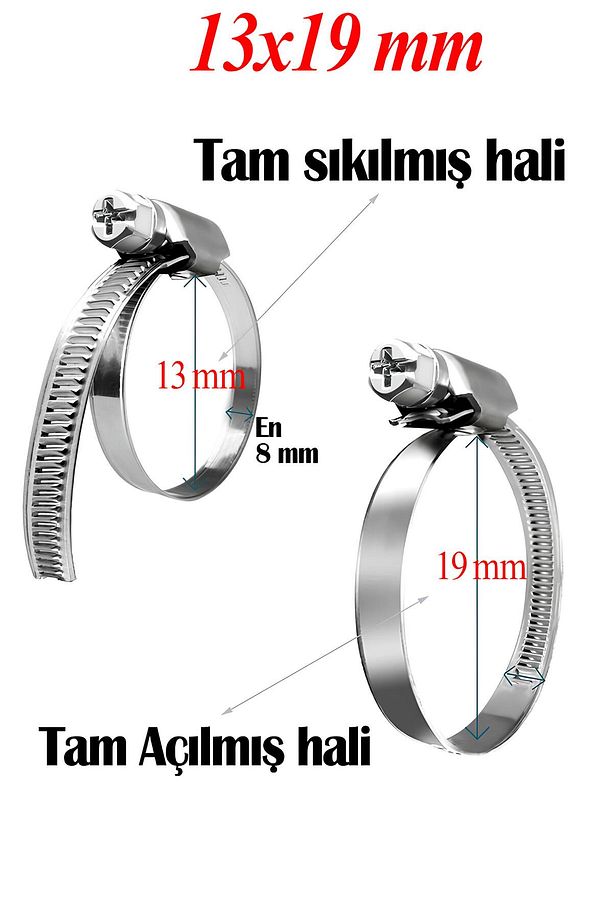 Hortum Kelepçesi Tork Ayarlı 13x19 mm Paslanmaz Çelik Boru Metal Kelepçe Ayarlanabilir klips 5 ADET - 2