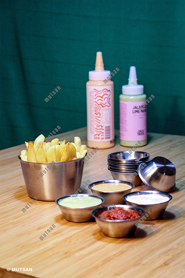 6 Pieces 18/10 Stainless Steel Coffee Side Dishes, Turkish Delight Bowls, Jam Bowls, Burger Side Sauce Bowls | Cafe, Restaurant | 6 cm