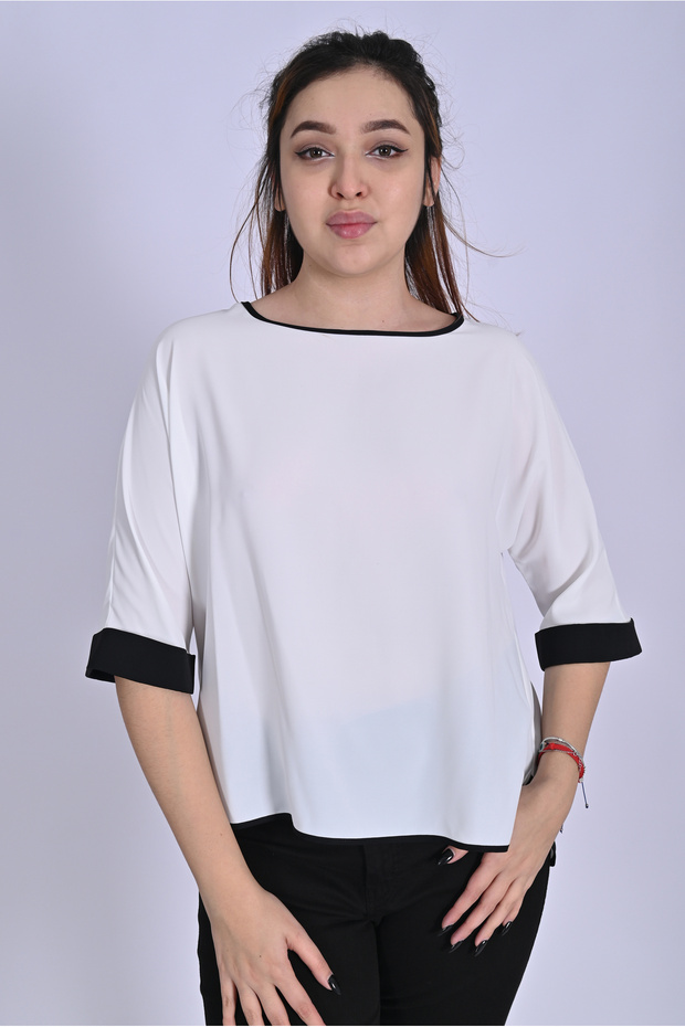 Plain Stylish Large Size Women's Blouse with Piping