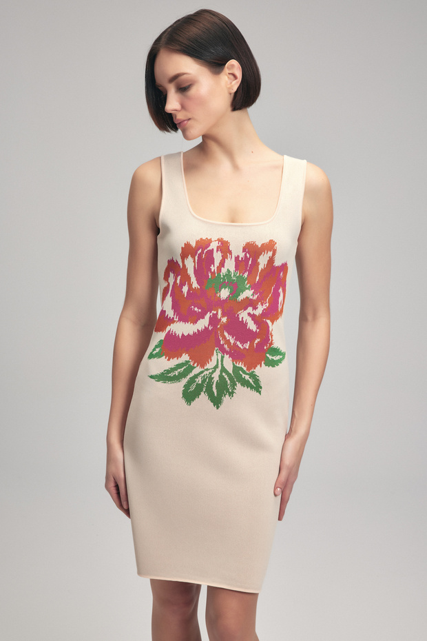 Çicek Desenli Triko Elbise - 1