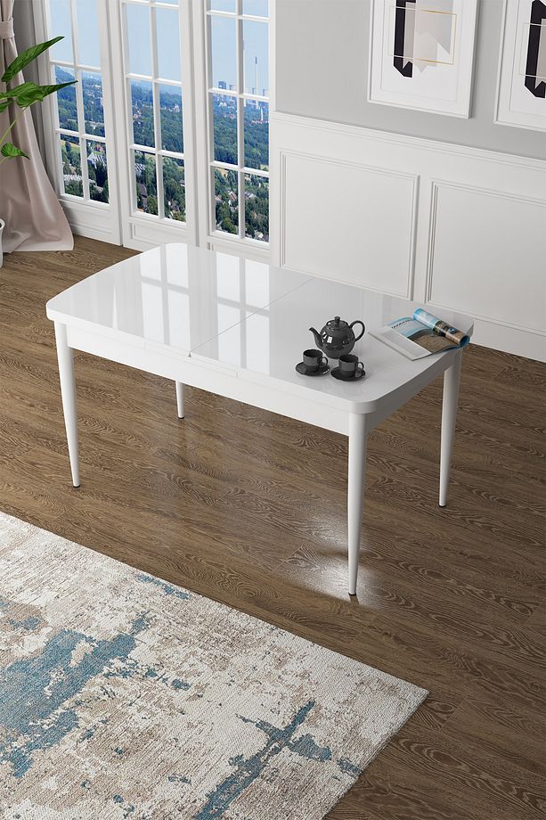 Zen Serisi 80x132 Mdf Açılabilir Beyaz Mutfak Masası Takımı Ve 6 Hardal Sandalye - 3