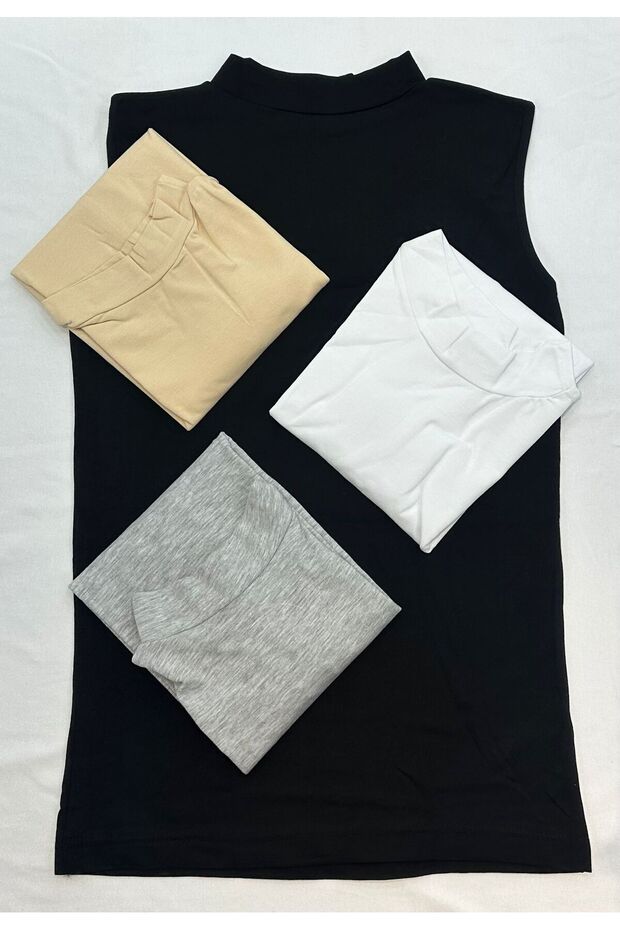 2-Piece 3-Piece 4-Piece Lycra Women's Beige Sleeveless Turtleneck Tank Top Quality and Economic Package