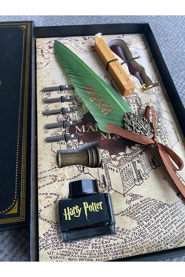 Harry Potter Mumlu Mühürlü Mürekkepli Divit Kalem Set Kuş Tüyü Sevgili Yeni Yıl Yılbaşı Hediye - 3