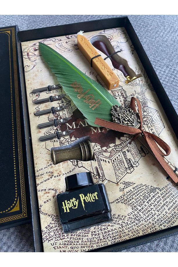 Harry Potter Mumlu Mühürlü Mürekkepli Divit Kalem Set Kuş Tüyü Sevgili Yeni Yıl Yılbaşı Hediye - 6