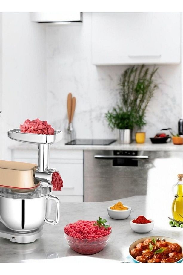 Sr50 Döküm Gövde 7 Litre Içli Köfte Hamur Yoğurma Kıyma Çekme Erişte Blender Çıpıcı mixer Set - 5