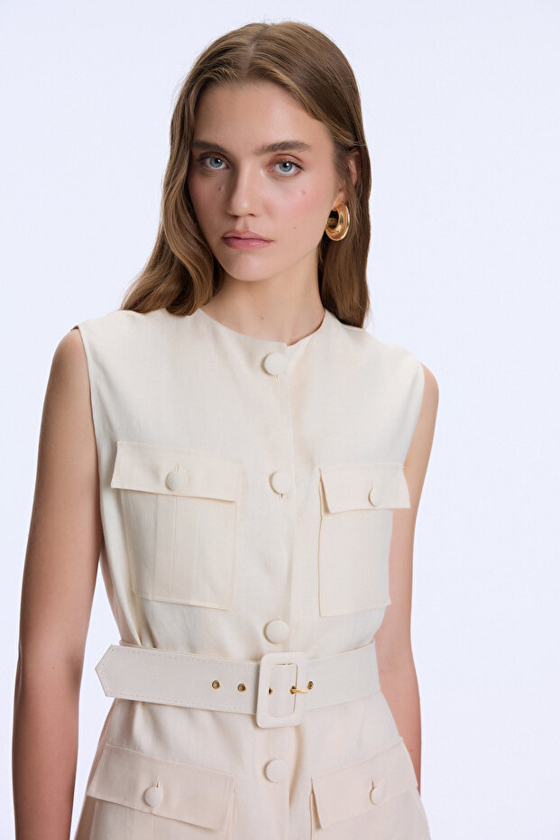 Cepli Keten Elbise - 5